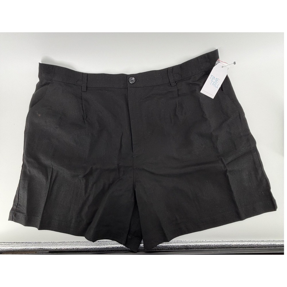 Time and Tru Women Black Linen Blend Shorts‎ XL 16-18  Elastic Waist Pocket NWT